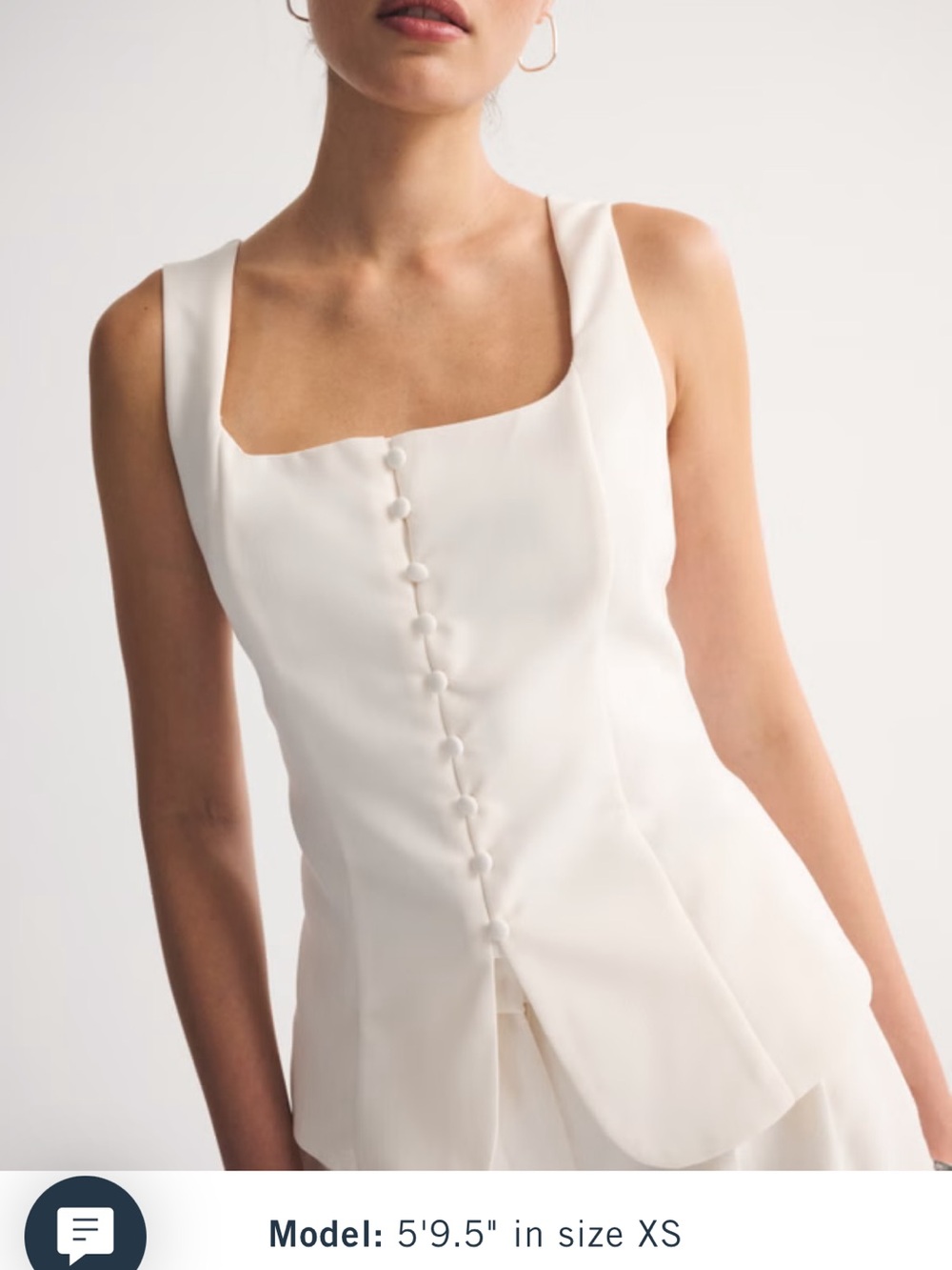 Abercrombie & Fitch Cream Square-Neck Button Front Tank, long length button vest